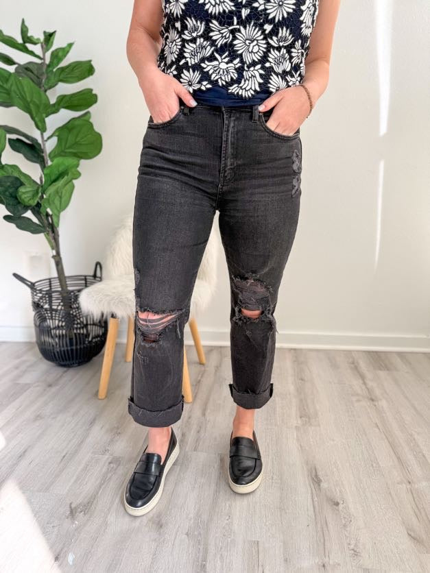 JBD Straight Leg Black Distressed Jeans