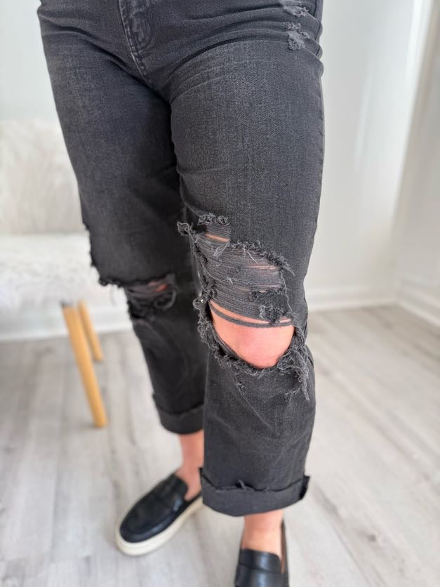 JBD Straight Leg Black Distressed Jeans