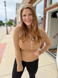 Colored Spots Button Down Long Sleeve - Taupe