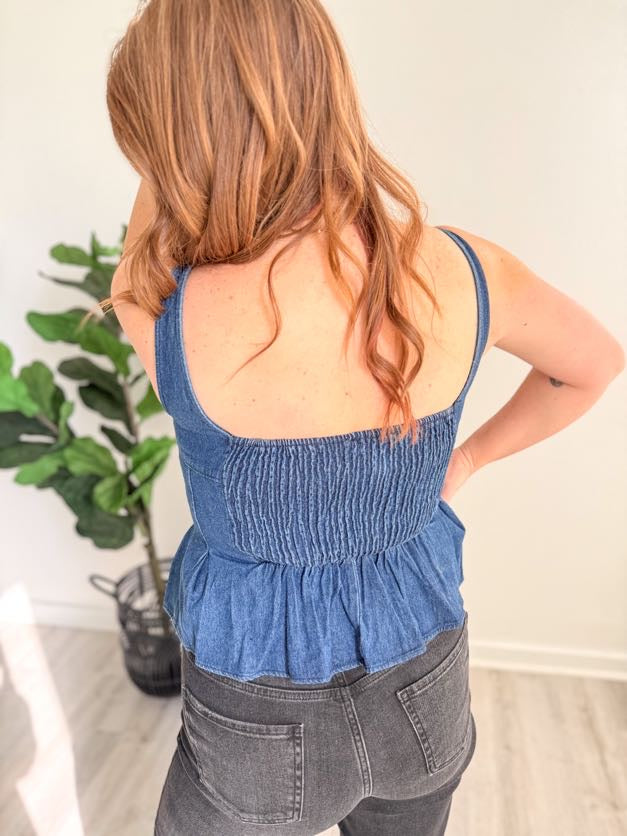 Ruffle Denim Peplum Top