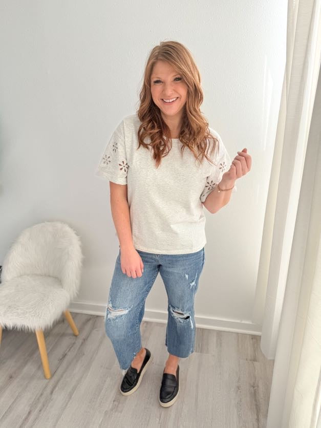 Willow Gray Eyelet Sleeve Top
