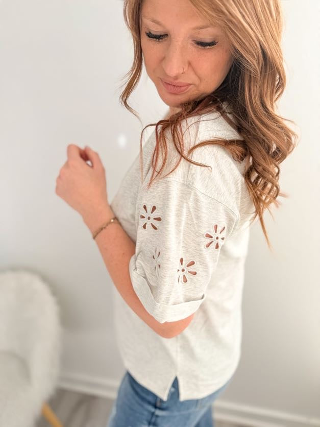 Willow Gray Eyelet Sleeve Top