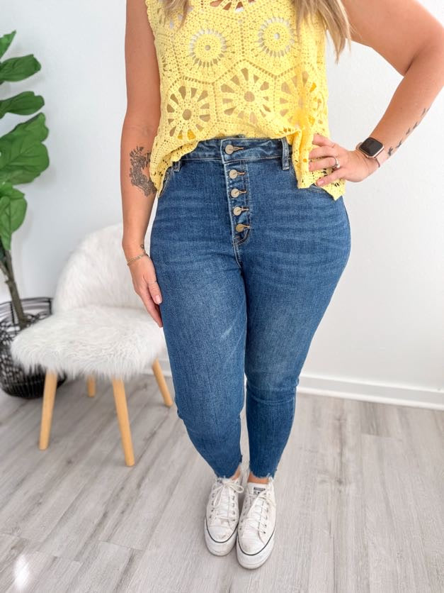 High Rise Button Fly Skinny Jean