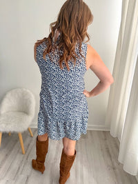 Navy Blossom V Neck Dress