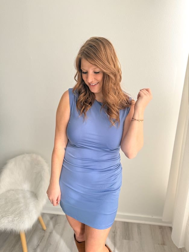 Slate All Day Ruched Mini Dress