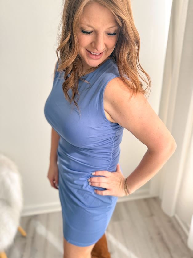 Slate All Day Ruched Mini Dress