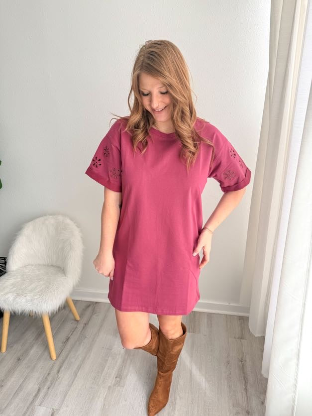 Plum Eyelet Sleeve Shirt Dress