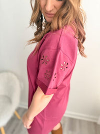 Plum Eyelet Sleeve Shirt Dress