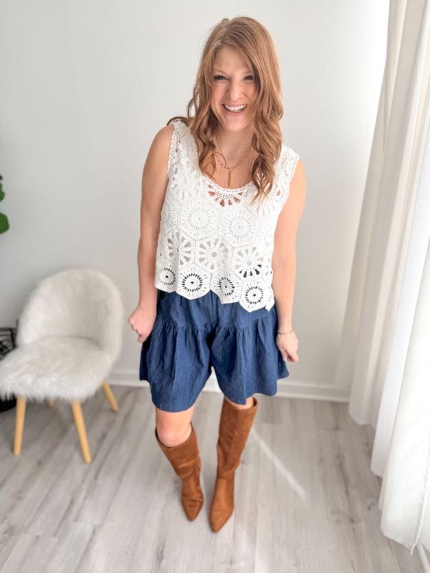 Dark Denim Pleated Shorts