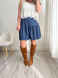 Dark Denim Pleated Shorts
