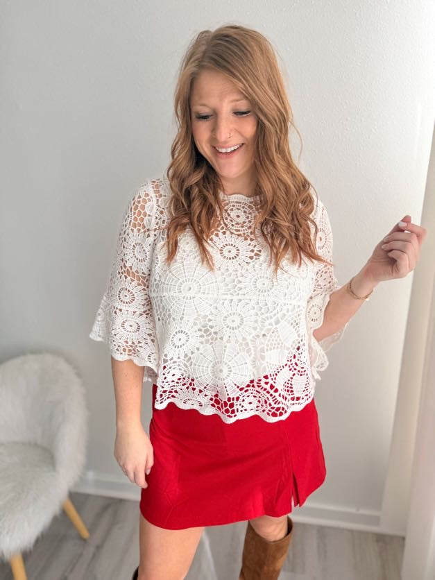 Red High Waisted Skort