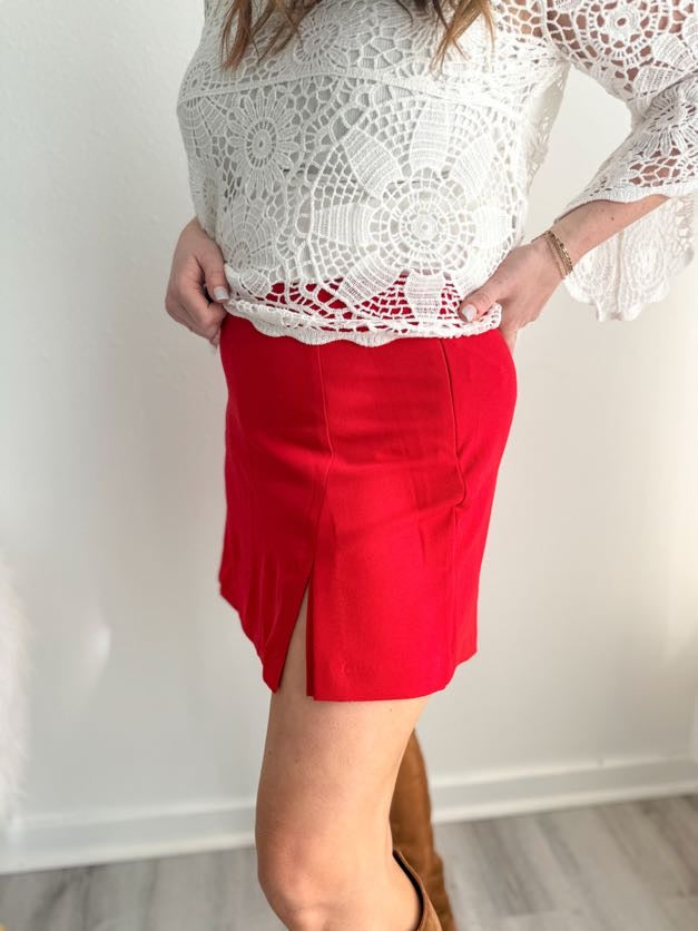 Red High Waisted Skort