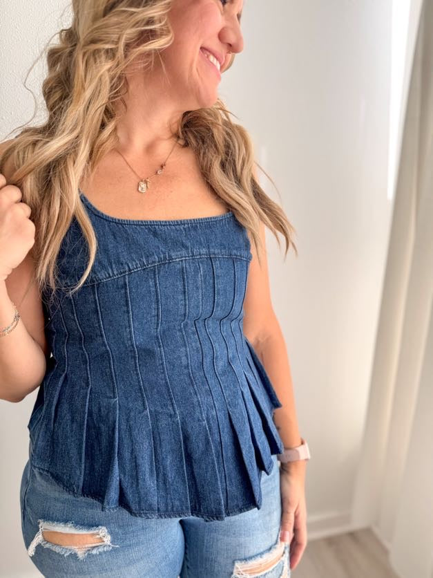 Ruffle Denim Peplum Top