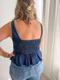 Ruffle Denim Peplum Top
