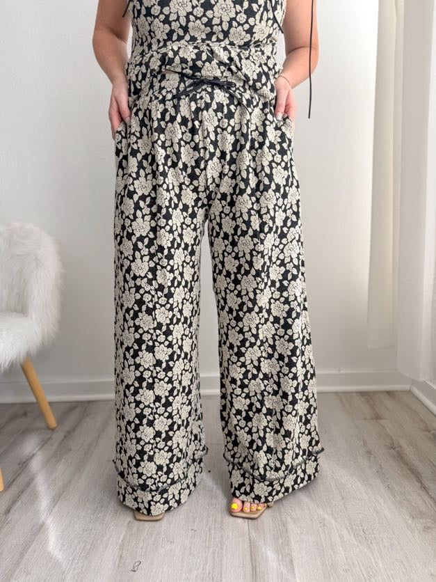 Floral Drawstring Wide Leg Pant