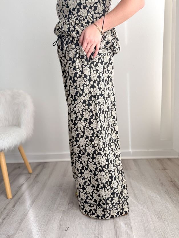 Floral Drawstring Wide Leg Pant