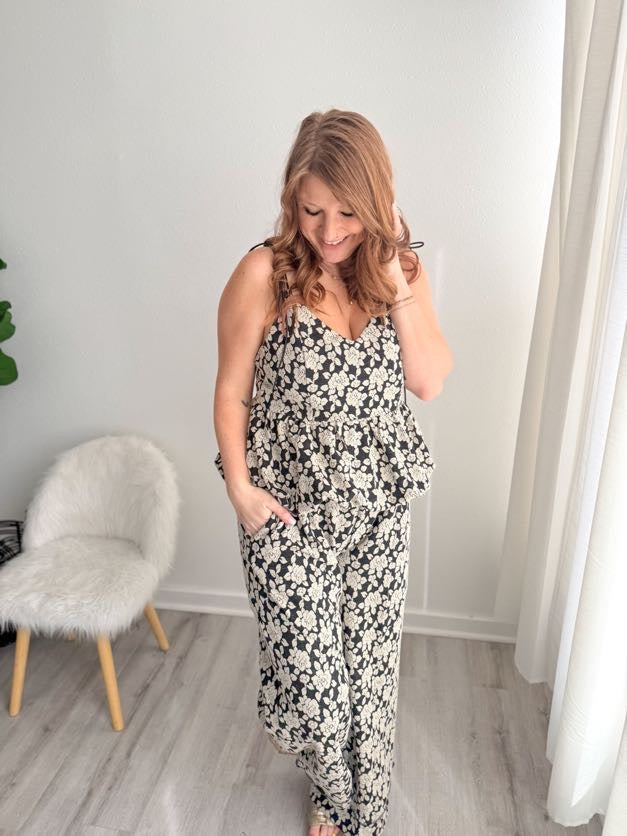 Floral Drawstring Wide Leg Pant