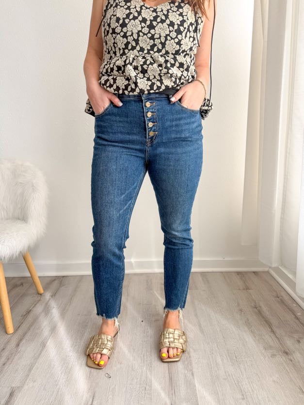 High Rise Button Fly Skinny Jean