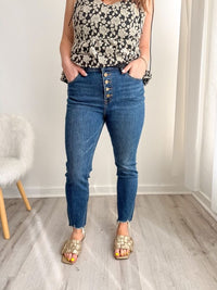 High Rise Button Fly Skinny Jean