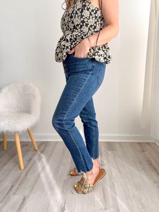 High Rise Button Fly Skinny Jean