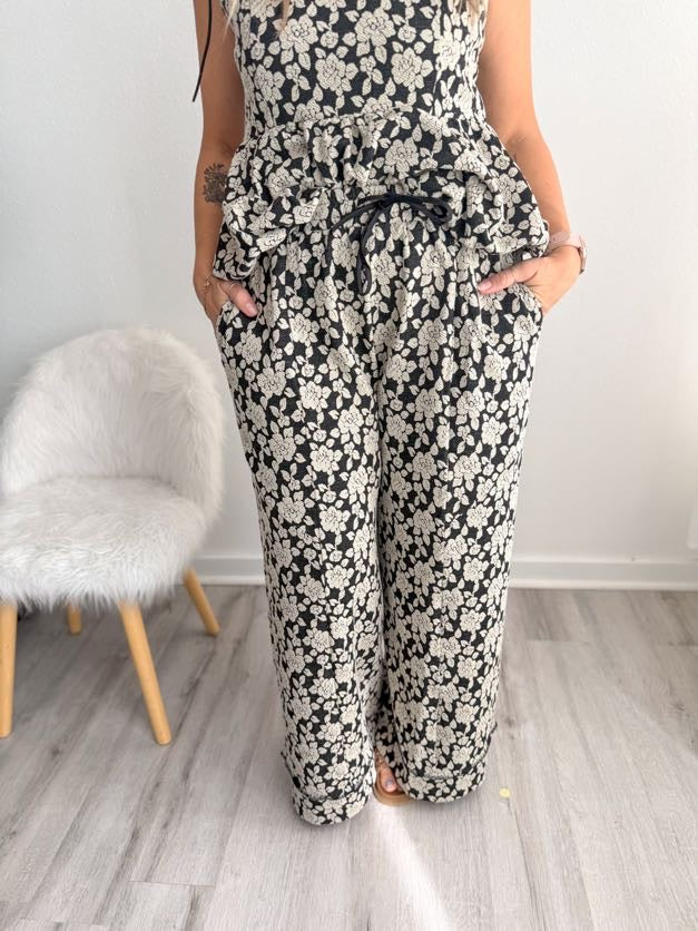 Floral Drawstring Wide Leg Pant