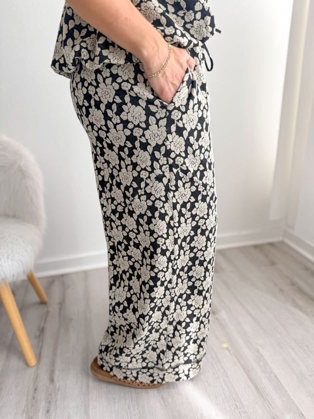 Floral Drawstring Wide Leg Pant