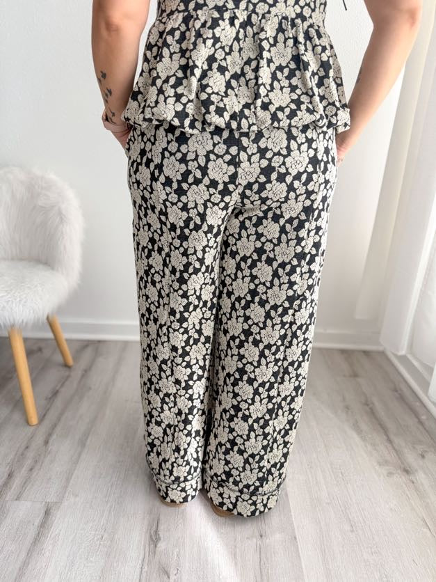 Floral Drawstring Wide Leg Pant