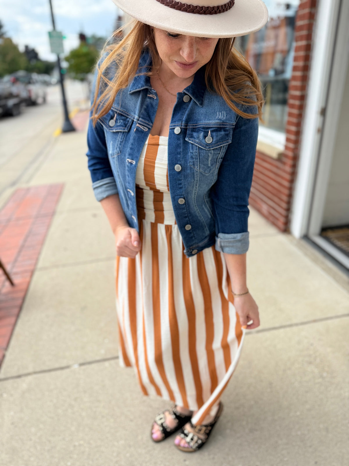 Tori Camel Striped Dress