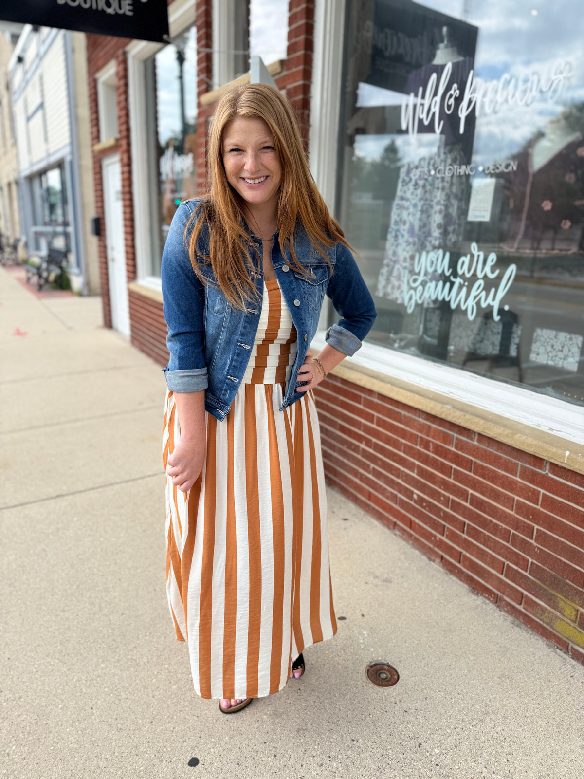 Tori Camel Striped Dress