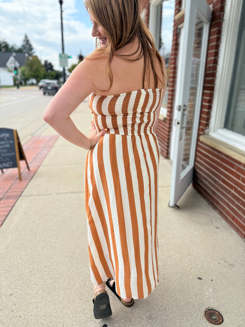 Tori Camel Striped Dress