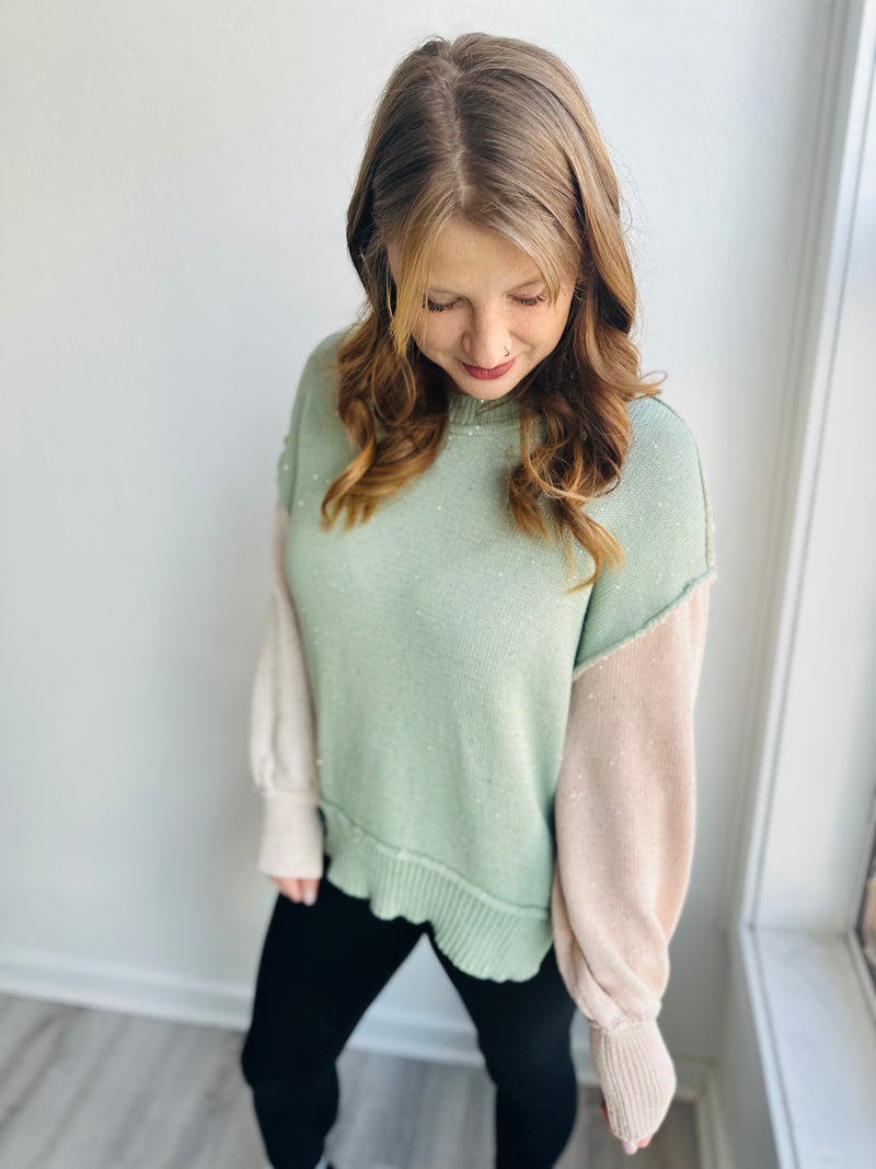 Soft Sage Color Block Sweater - NC