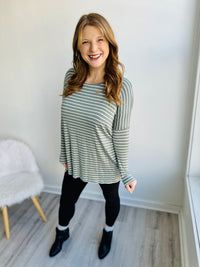 Sage Oversized Striped Tunic Top