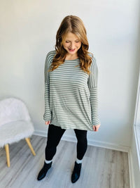 Sage Oversized Striped Tunic Top