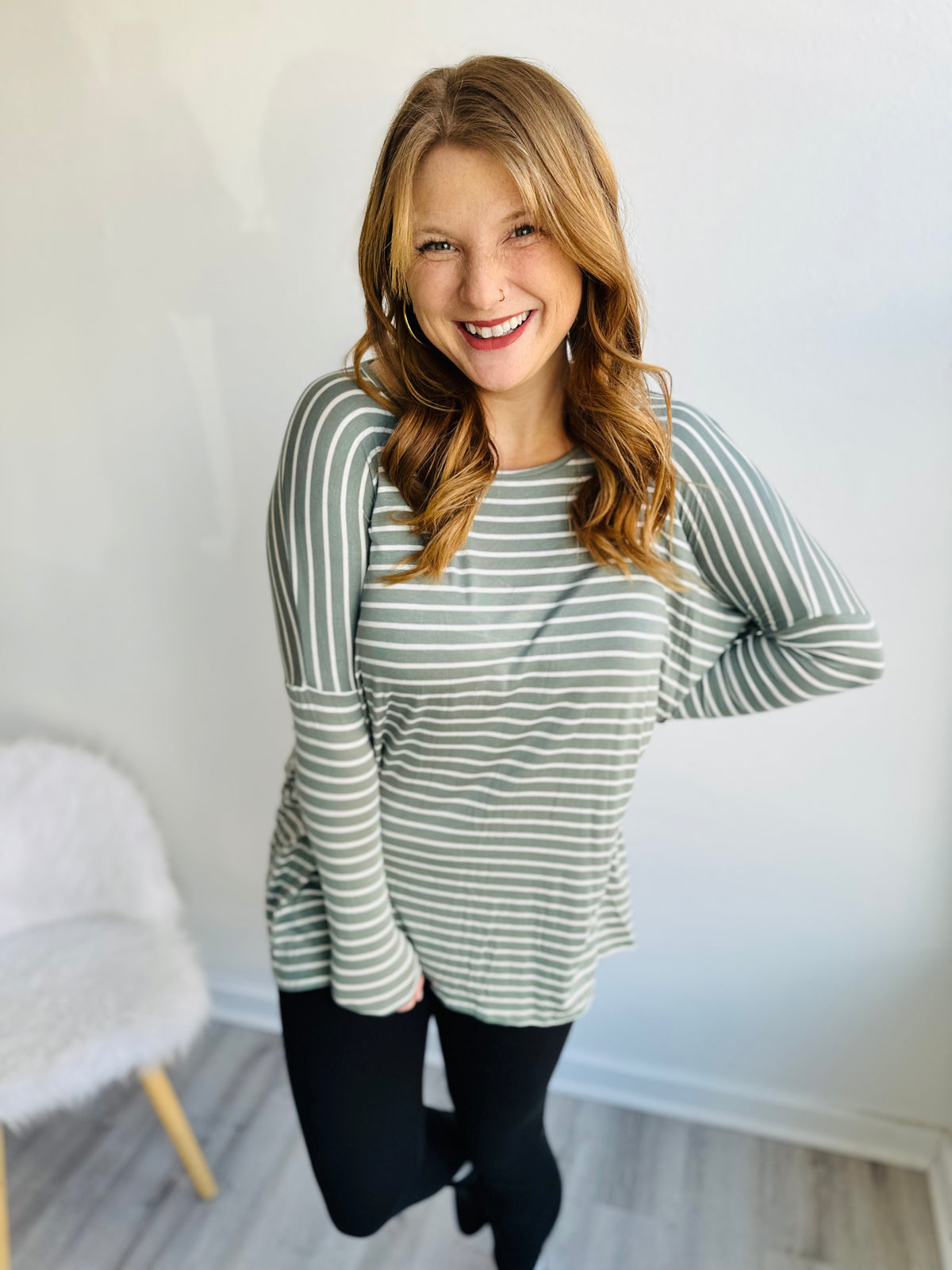 Sage Oversized Striped Tunic Top