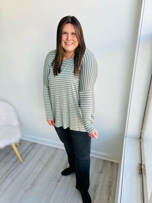 Sage Oversized Striped Tunic Top