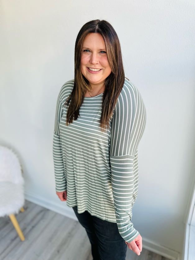 Sage Oversized Striped Tunic Top