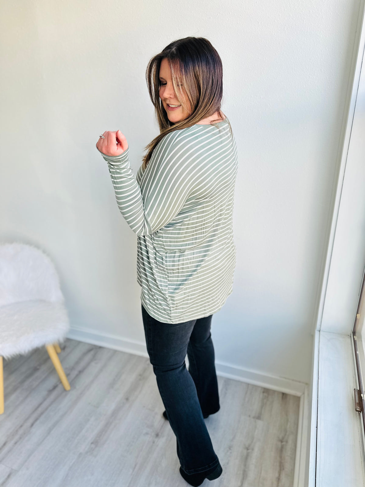 Sage Oversized Striped Tunic Top