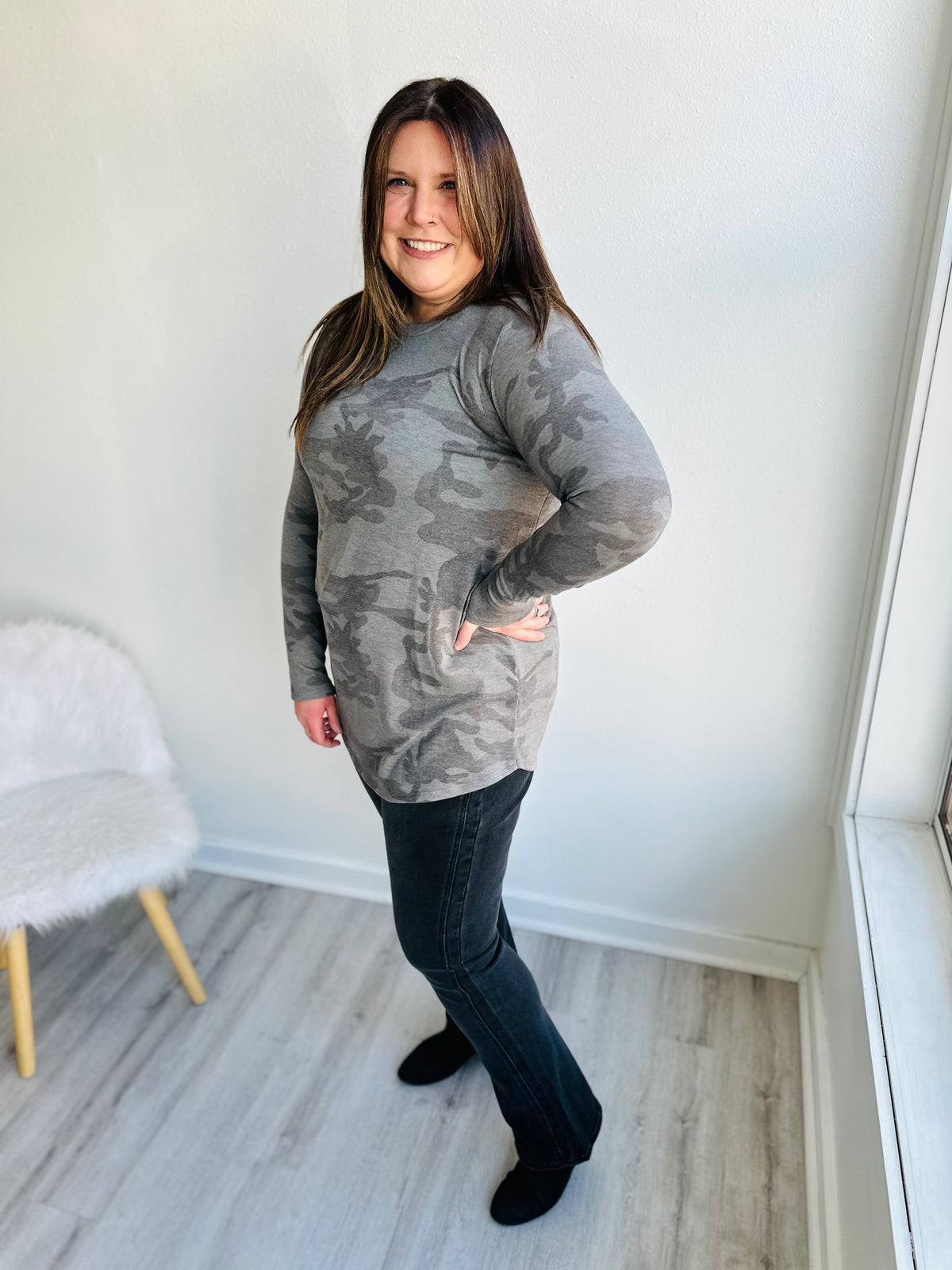 Camo Long Sleeve Tunic Top