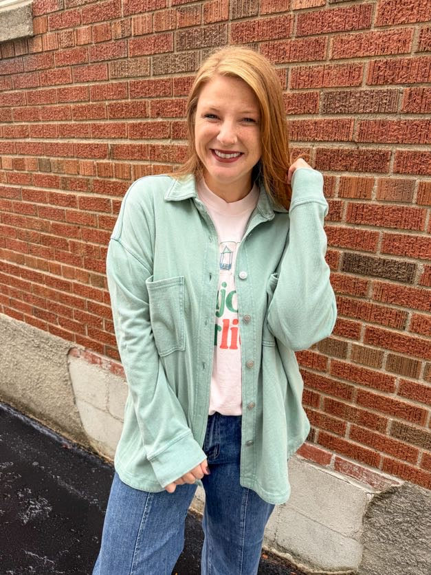 Mint Washed Soft Button Up