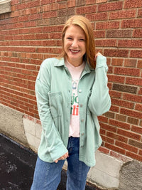 Mint Washed Soft Button Up