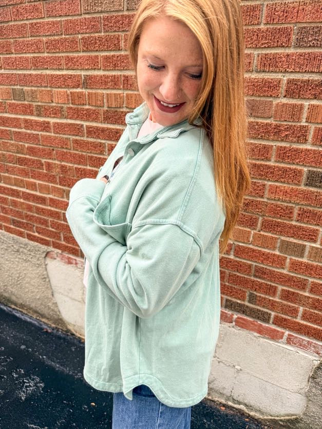 Mint Washed Soft Button Up
