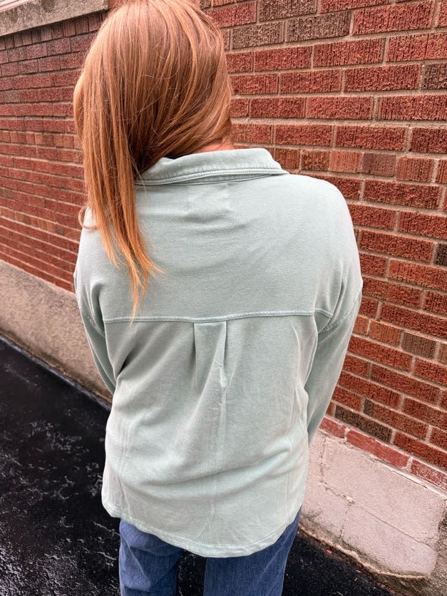 Mint Washed Soft Button Up