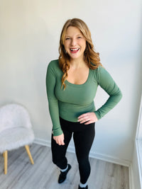 Dark Basil Ribbed Long Sleeve Top