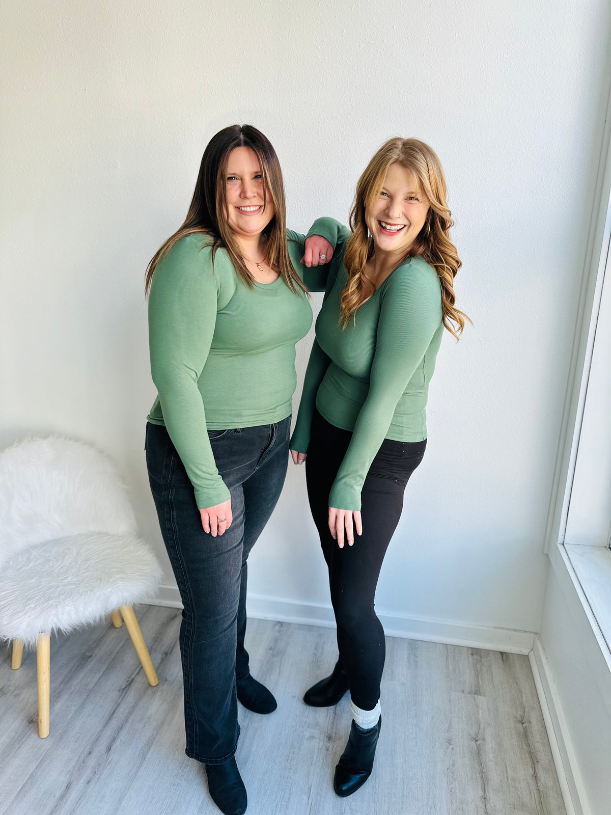 Dark Basil Ribbed Long Sleeve Top