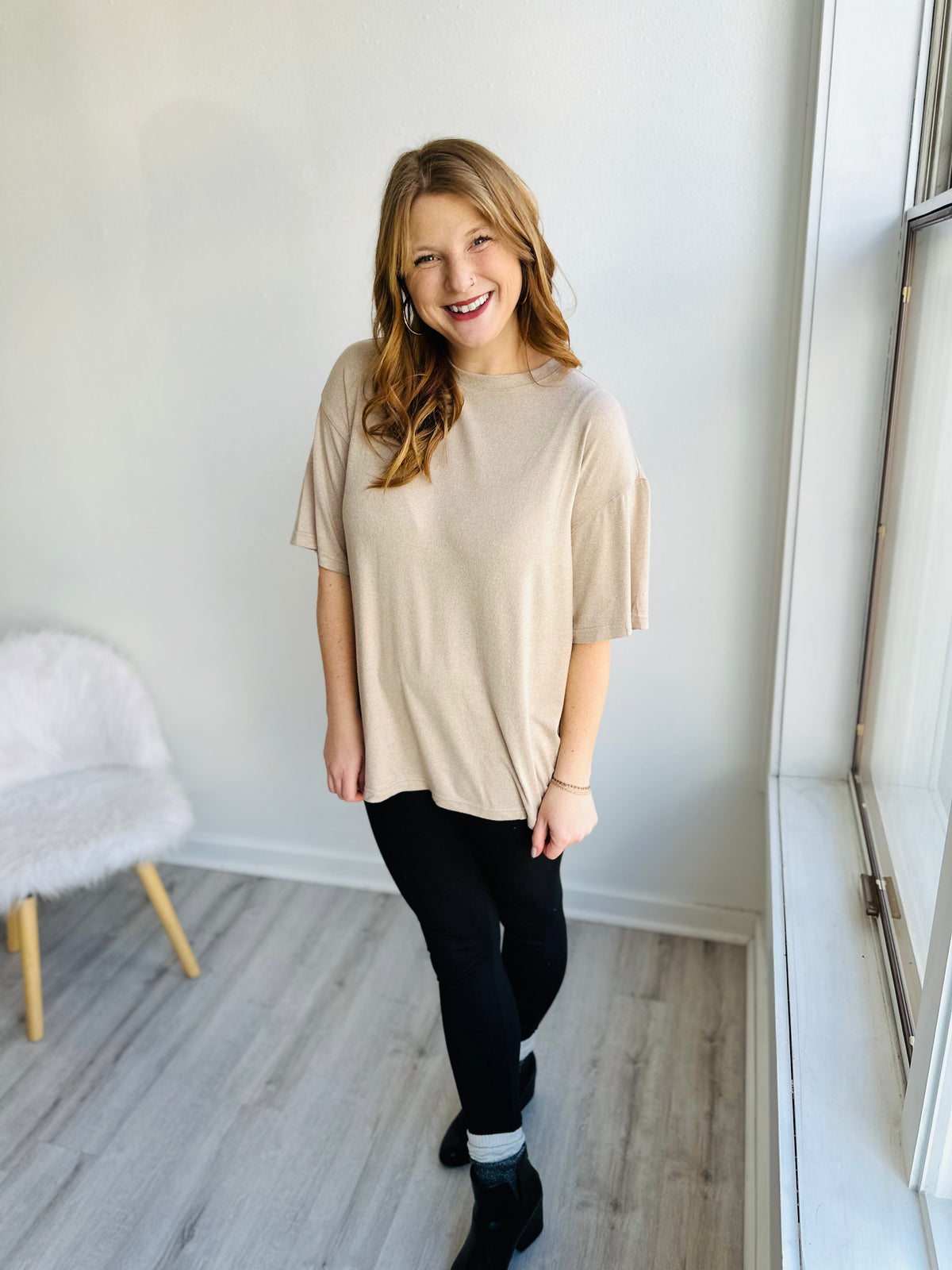Luxe Butter Taupe Short Sleeve Top
