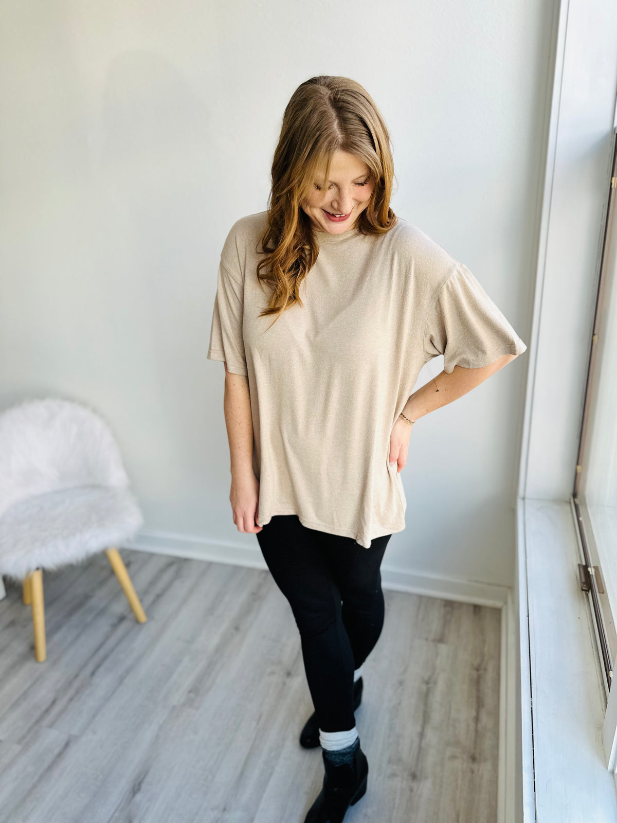 Luxe Butter Taupe Short Sleeve Top