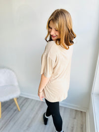 Luxe Butter Taupe Short Sleeve Top