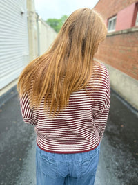 Ainsley Lightweight Knit Cardigan - Burgundy Stripe