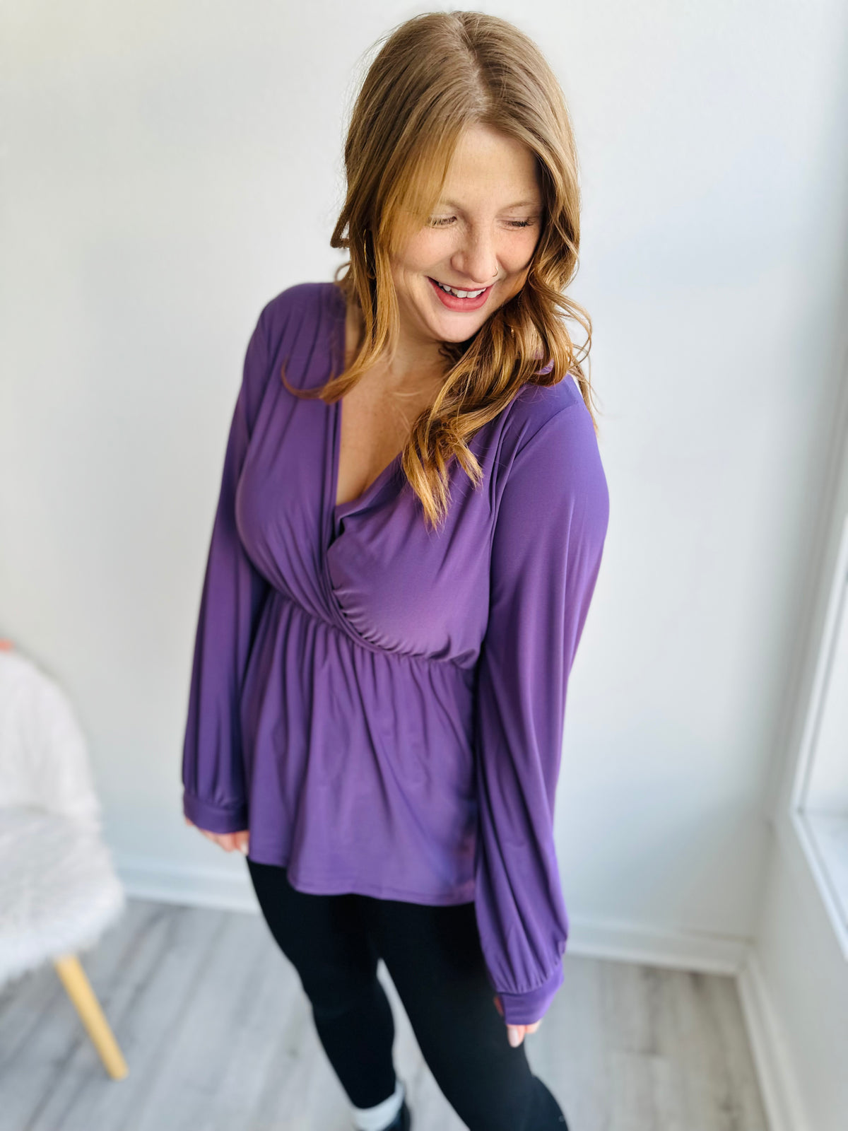 Deep V-Neck Wrap Tunic - Plum