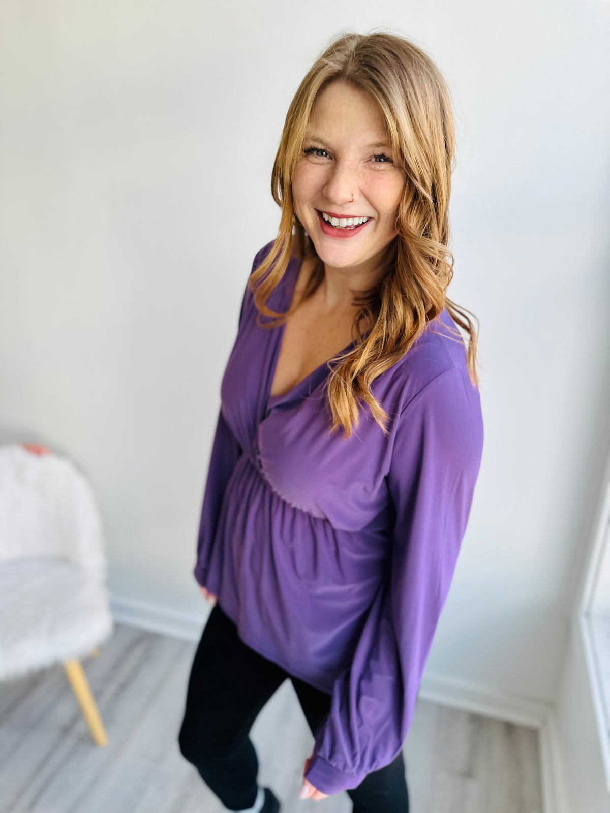 Deep V-Neck Wrap Tunic - Plum